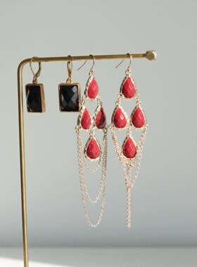 欧美复古外贸个性长吊坠黑色方型纹理小众设计耳环