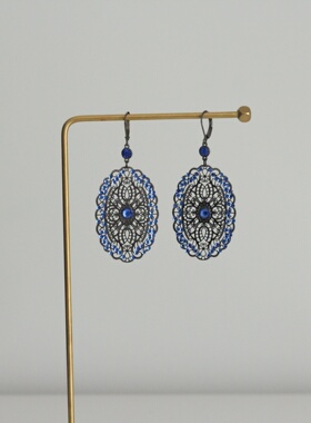 欧美复古外Joan Rivers精工古风雕刻宝蓝蕾色夸张个性小众耳环