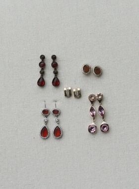 欧美复古外贸Monet老货勃艮第红色个性小众夸张装饰耳环