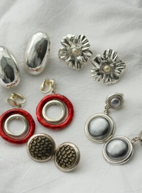 欧美复古夸张个性设计款花朵红色珐琅釉一组清仓耳夹