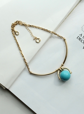 欧美ins风个性小众设计绿松石质感吊坠中性双层镀金黄铜项链项圈