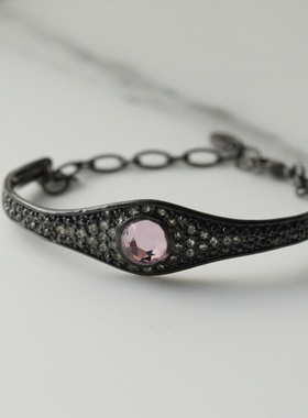 美式复古外贸pilgri*黑色优雅质感个性小众设计半圈手镯