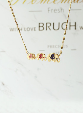 Lisa.s超长简约ins风金色珐琅釉小象大象双面毛衣链叠戴项链