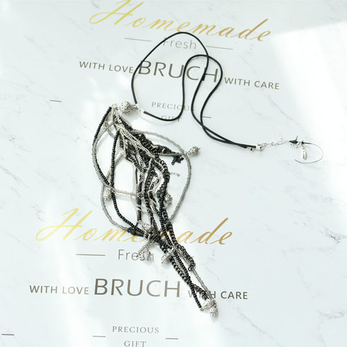 欧美串珠重工混合材质长款毛衣链