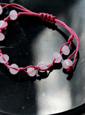 美式ins风简约编织进口亚克力粉色串珠可调节尺寸可叠戴手链