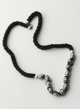 美式独立设计师中性黑色棉线做旧个性小众设计粗中厂毛衣链