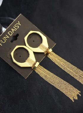 欧美ins风高端简约线条设计金色流苏几何大气时髦款长耳环耳坠