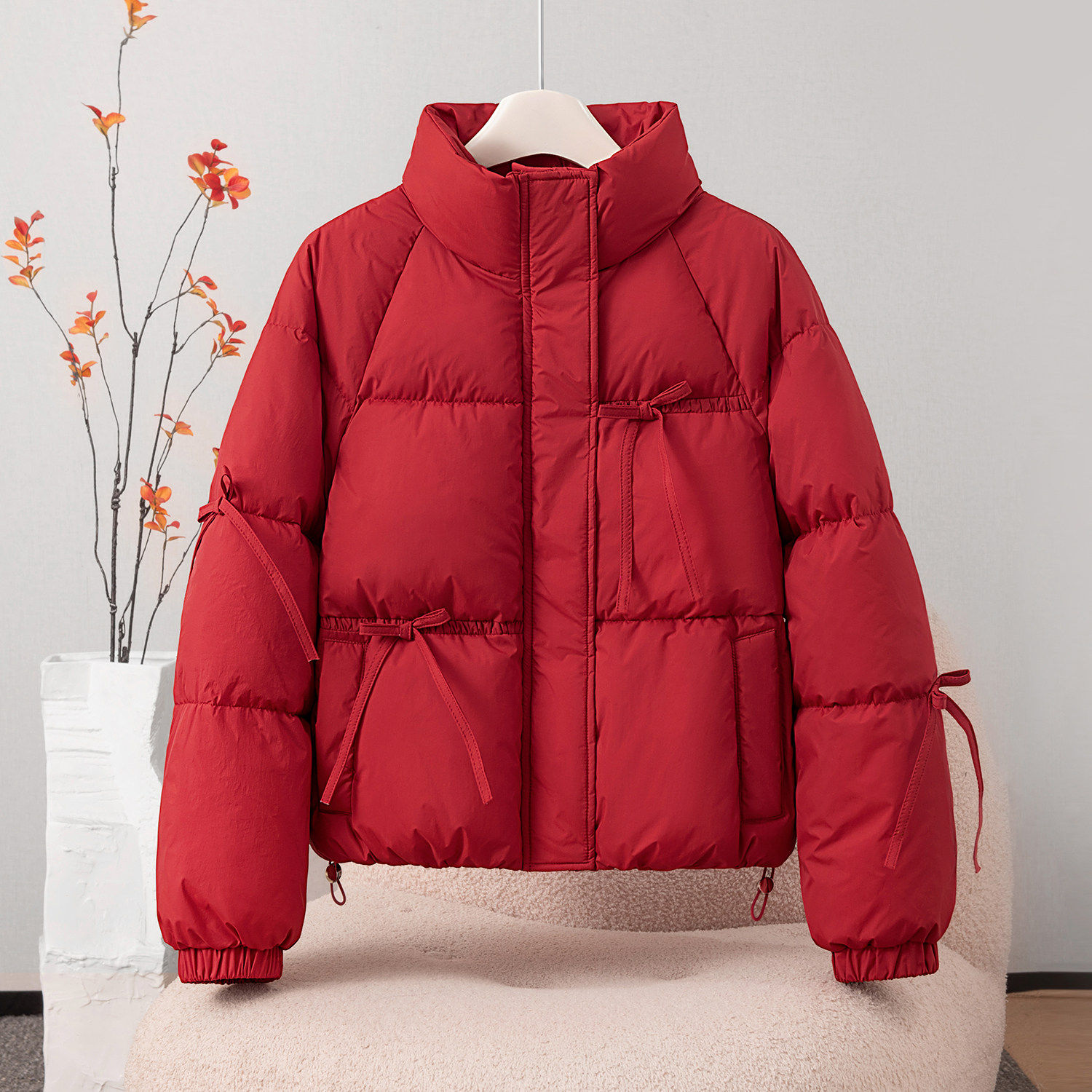 今年流行红色立领短款棉服女2025冬季新款宽松保暖蝴蝶结棉衣外套,女装/女士精品,棉衣/棉服,淘宝优惠券,粉丝福利购,淘宝优惠卷