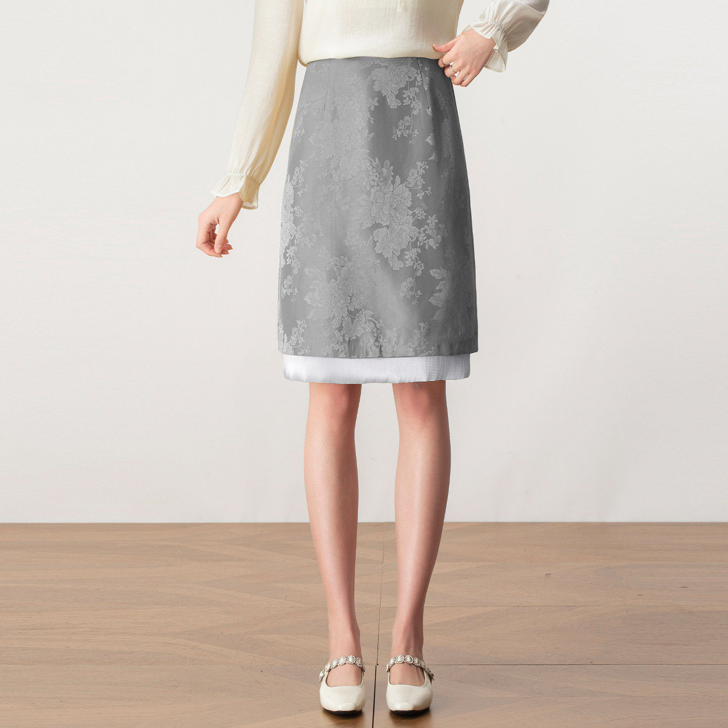 复古提花新中式包臀半身裙女2026春季新款高腰拼接中裙气质直筒裙