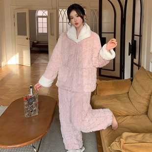 特厚三层夹棉睡衣加厚冬季新款保暖可爱女家居服法式甜美可外穿