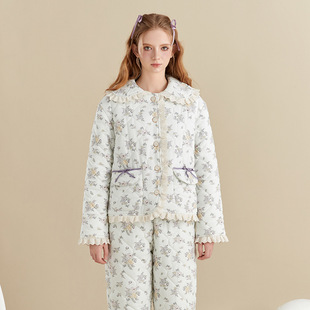 家居服三层夹棉睡衣女冬季甜美时尚女生冬天加厚保暖碎花套装省服