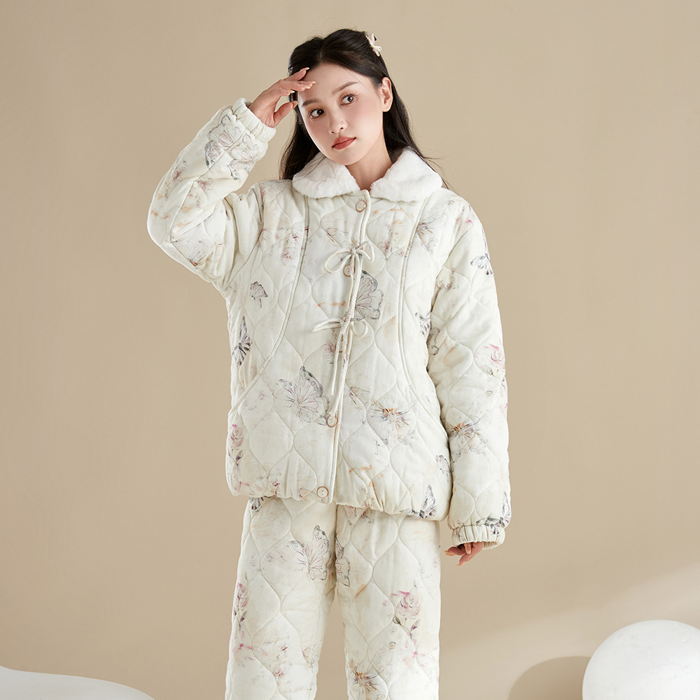 冬季保暖女加厚居家夹棉晕染国风睡衣加绒可外穿舒适新款服套装