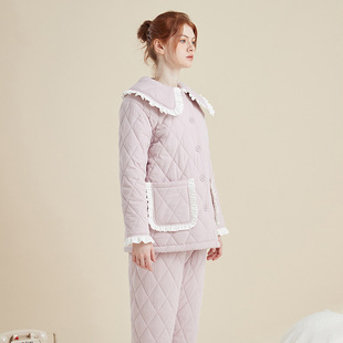 特厚三层夹棉甜美女冬季新款睡衣风加厚保暖家居服可外穿女士套装