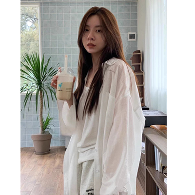 MISSMARM天丝白色长袖防晒衬衫女2025夏季薄款宽松慵懒风开衫外套