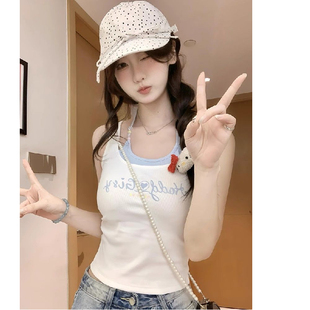 曾小咸 泰式 假两件挂脖吊带背心女夏季 内搭打底外穿上衣2025新款