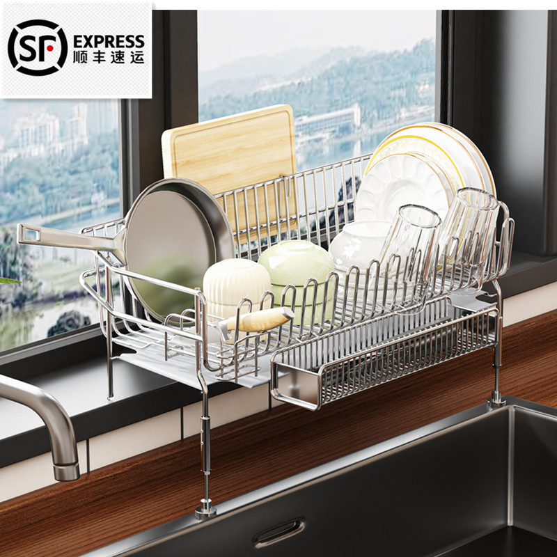 窗台可调高碗碟沥水架窄厨房窗台碗盘筷勺洗碗槽水池放水槽晾盘架