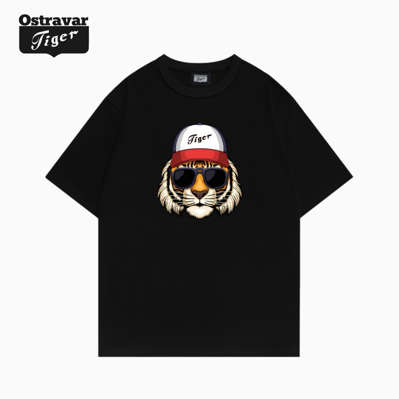 专柜新品 Ostravar Tiger美式潮牌老虎头标情侣装纯棉短袖t恤男