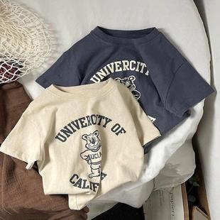 上衣恤衫 韩系卡通小熊洋气百搭中小童装 t恤夏季 纯棉男女儿童短袖