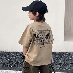 童装男童纯棉短袖T恤男孩夏季新款日系韩版露营印花帅气时尚上衣t