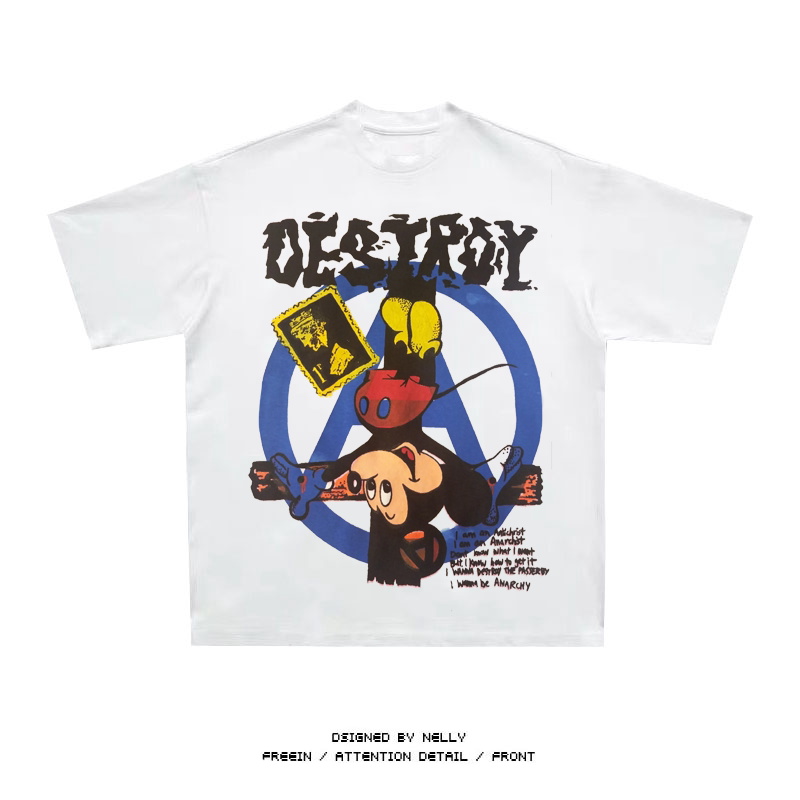 thumbnail for American retro vive le rock nailed to the cross Mickey hip-hop short-sleeved printed loose cotton drop shoulder T