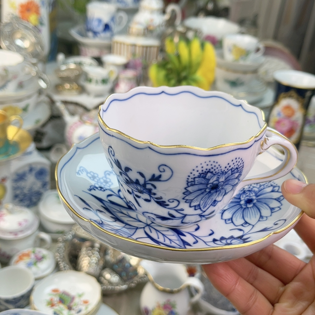 特价Meissen金边蓝洋葱咖啡杯