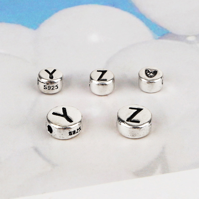银势 s925纯银diy串珠配饰大写字母拼音散珠扁珠手串手链饰品配件