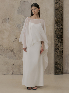 TANSSHOP飘逸雪纺罩衫 半透薄款前短后长式飘带披肩吊带裙官搭