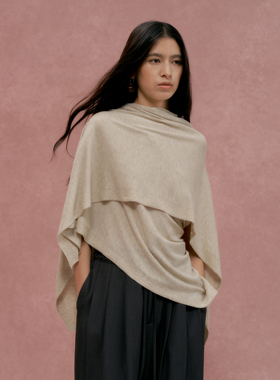 TANSSHOP时尚气质纯色披肩 有纽扣可调节设计感针织围巾休闲百搭