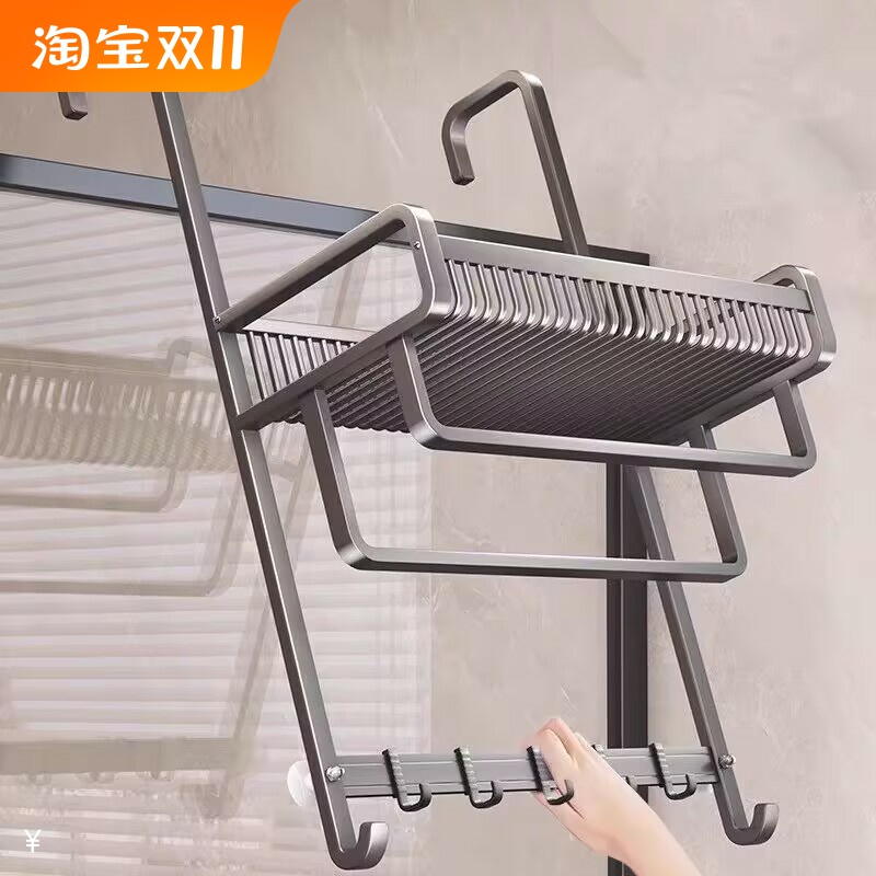 卫生间置物架免打孔卫生间浴巾架淋浴房收纳挂架神器枪灰色毛巾架