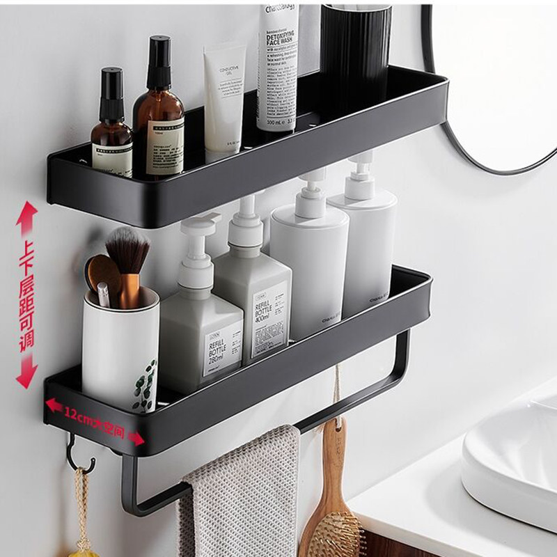浴室置物架卫生间收纳架子壁挂厕所洗手间全黑吸盘式免打孔毛巾杆,家庭/个人清洁工具,浴室角架/置物架,淘宝优惠券,粉丝福利购,淘宝优惠卷