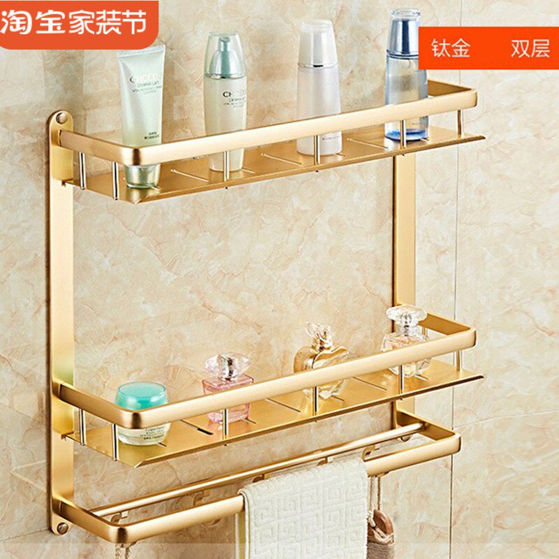 免打孔卫生间置物架壁挂浴室洗手间厕所太空铝欧式金色双层收纳架