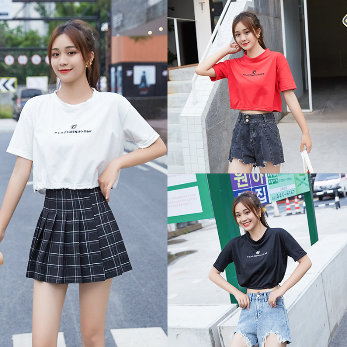 Real shot solid color short sleeve new Daisy t-shirt female versatile student Korean Trend slim top