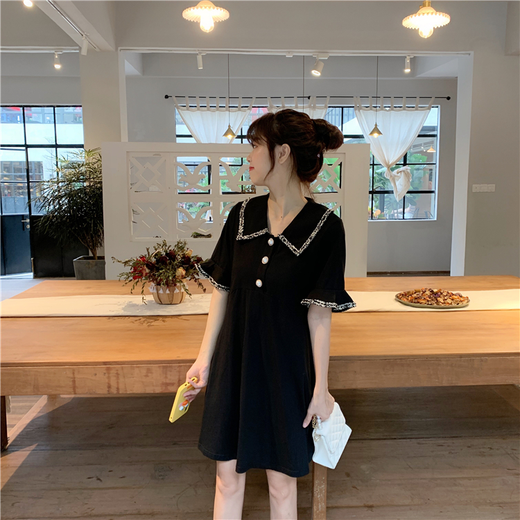 Official figure collar French Zhixun skirt versatile Short Sleeve Dress