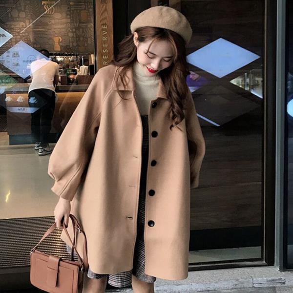 Woolen coat women's middle school long Korean student autumn winter short new small woolen coat