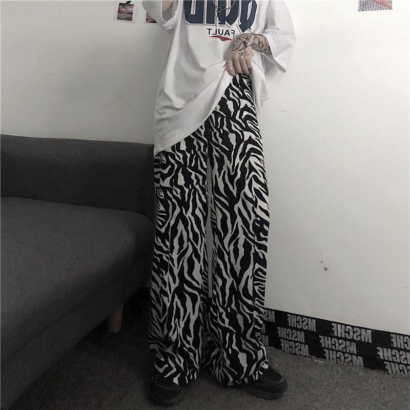 Pants women spring and summer new Korean Zebra Stripe thin casual pants loose straight wide leg pants fashion