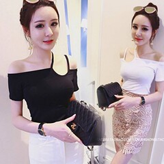 Sexy one neck off shoulder slim T-shirt short sleeve summer corset