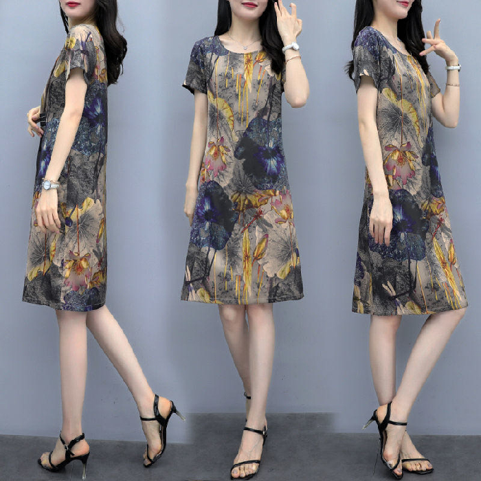 Summer new wide lady dress noble mother lady large loose and thin age reducing skirt