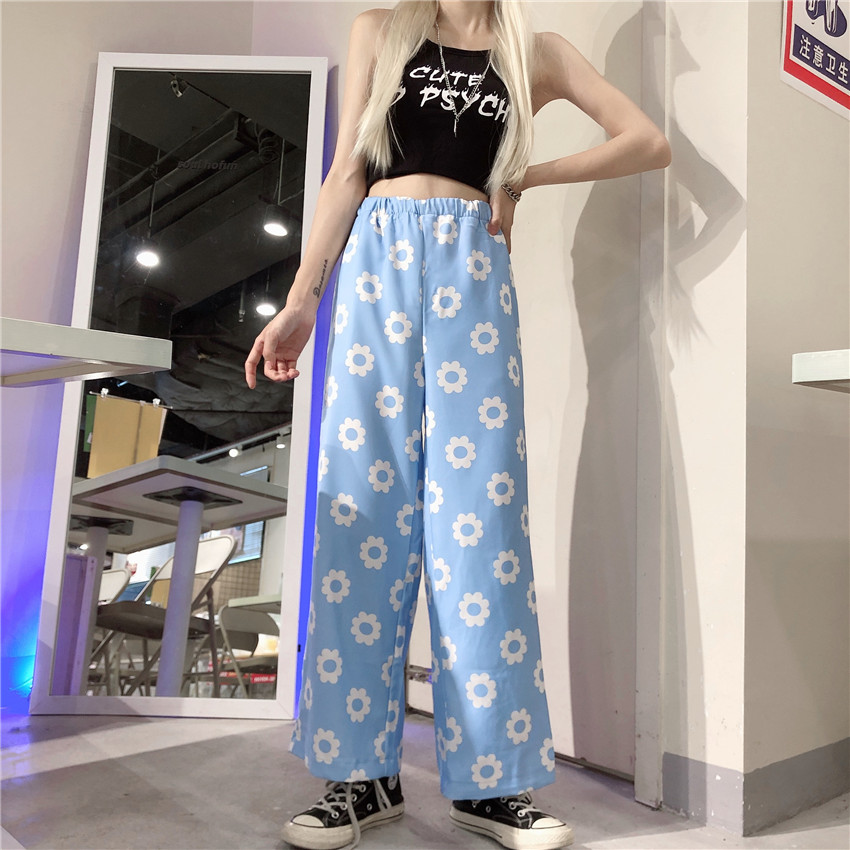 Pants women's new Korean version Harajuku style loose elegant style retro flower loose casual wide leg pants