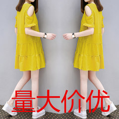 Summer new women's dress large size Korean loose skirt round neck show thin show beautiful dress women's mid long cake skirt