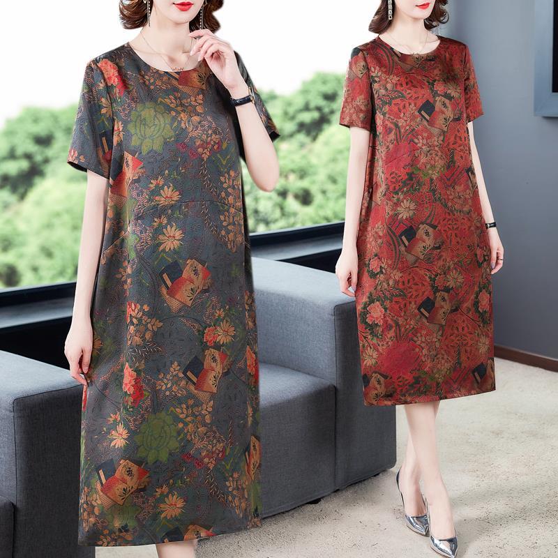 Heavy silk silk dress summer dress Hangzhou xiangyunsha medium length large size loose mother's dress