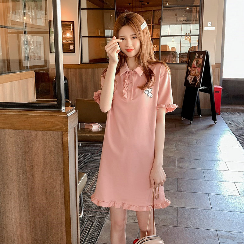 European station dress women's summer new Korean loose medium length academy style short sleeve T-shirt skirt