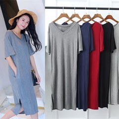 New collar dress women's thin large size loose casual thin base short sleeve split skirt summer