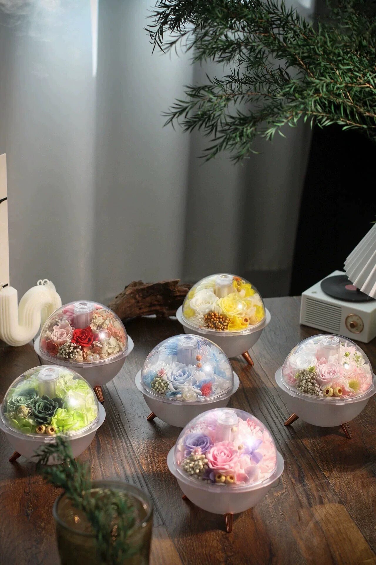 新品永生花加湿器DIY补水仪花桌面摆件