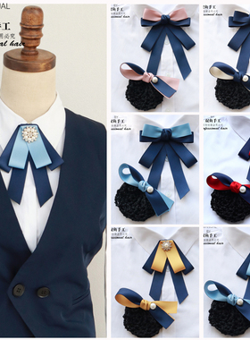 头花领花套装女衬衫正装银行领结建行邮政空姐移动蝴蝶结高档蓝色