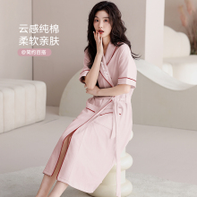睡袍女士夏季纯棉2025新款短袖中长款晨袍中老年妈妈系带浴袍睡衣