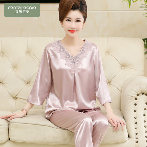 中年妈妈真丝绸可外穿空调房睡衣