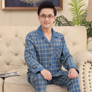 睡衣男士 长袖 2025年新款 春秋季 纯棉中老年爸爸全棉大码 家居服套装