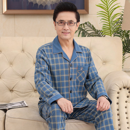 2025年新款睡衣男士春秋季长袖纯棉中老年爸爸全棉大码家居服套装