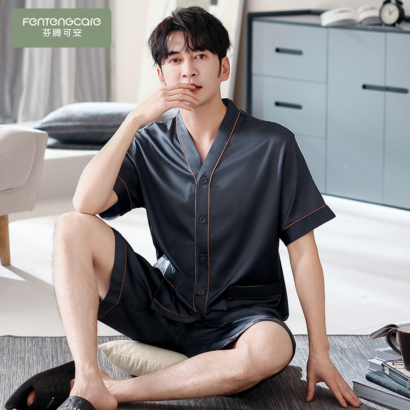 男士冰丝短袖短裤夏季睡衣