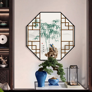 中国风竹子玄关画客厅装饰画餐厅包间壁画新中式窗格花鸟八边挂画